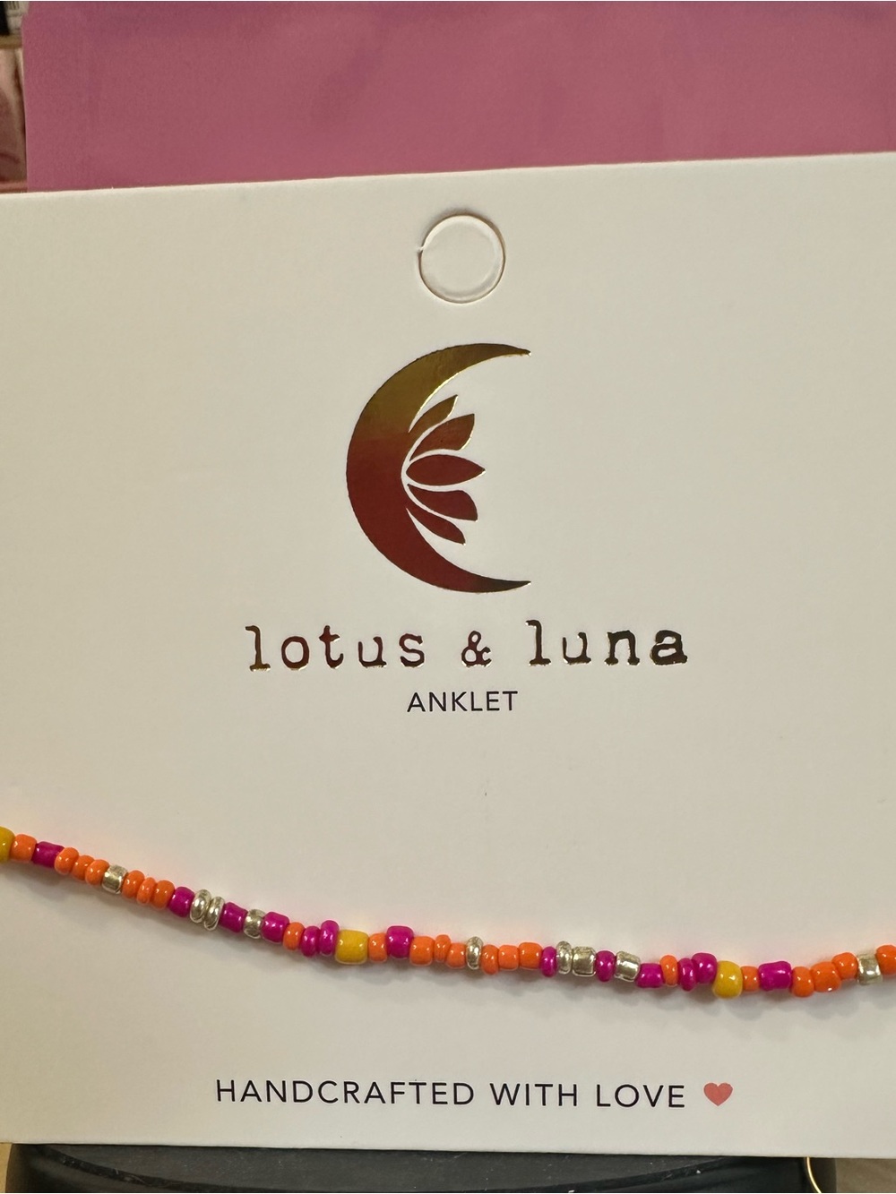 Lotus & Luna Multicolor Seed Bead Anklet - Pink, Orange, Yellow, Silver